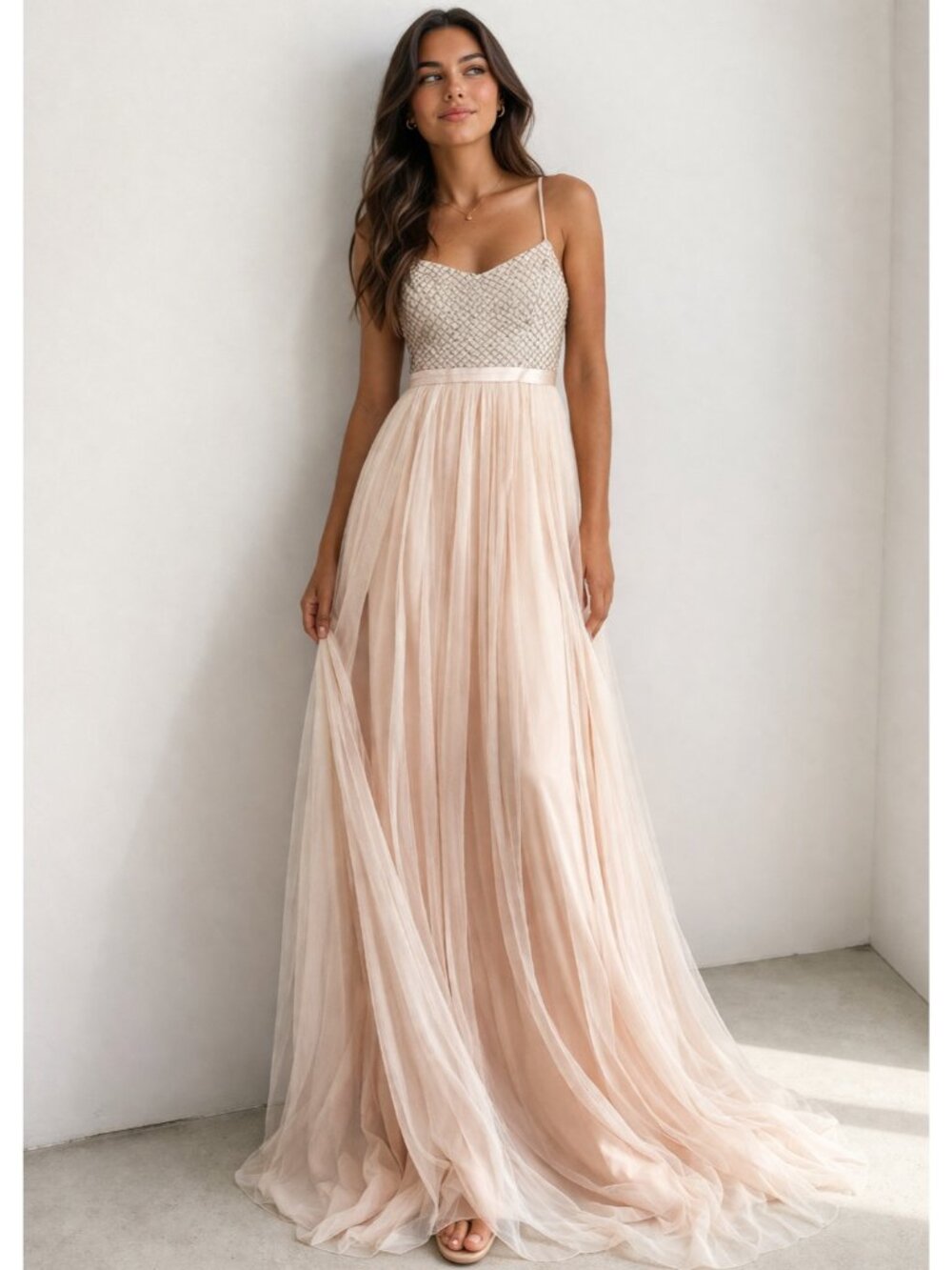 Needle and Thread Blush Pink Beaded Etherial Maxi Dress 0